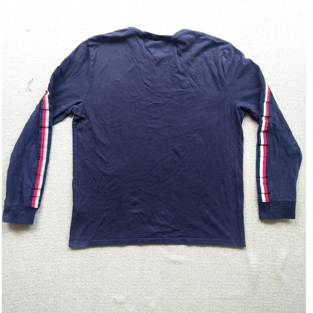 Tommy Hilfiger‎ T-Shirt Mens L Navy Logo Long Sleeve Striped Tape Cotton Tee
